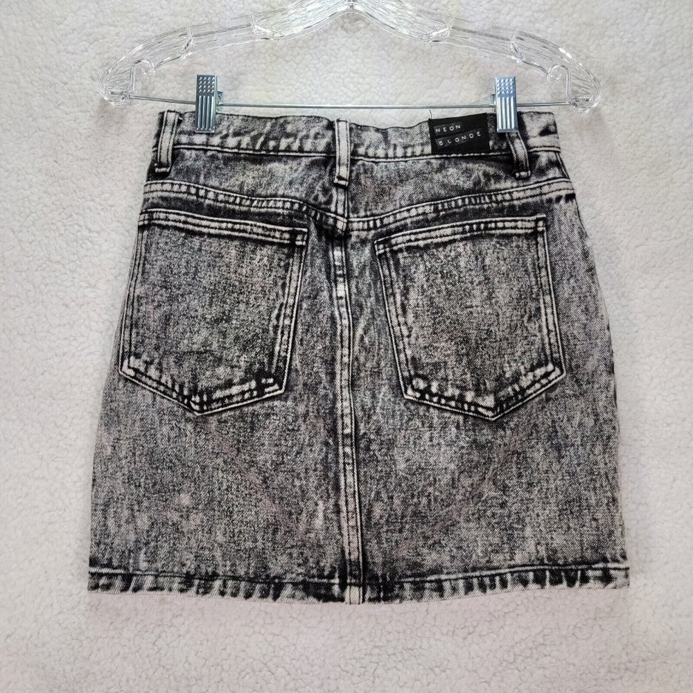 Neon Blonde Charcoal Cotton Denim Meet My Mum Acid Wash Jean Mini Skirt - Picture 10 of 12